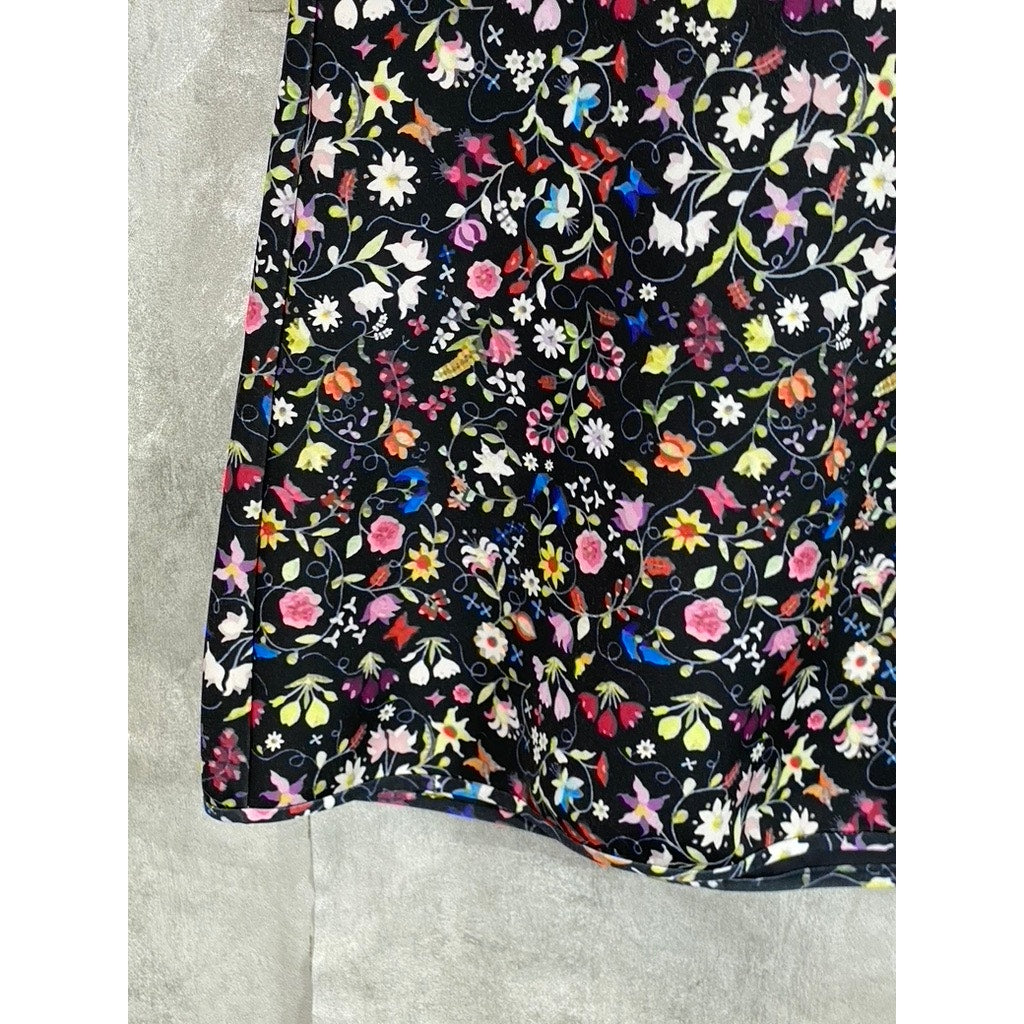CYNTHIA ROWLEY Women's Black Floral Print Crewneck Short Sleeve Mini Dress SZ 6