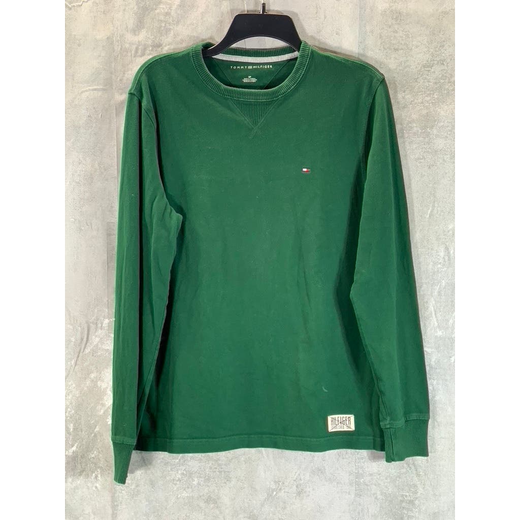 TOMMY HILFIGER Men's Hunter Green Crewneck Solid Flag Logo Pullover Sweater SZ S