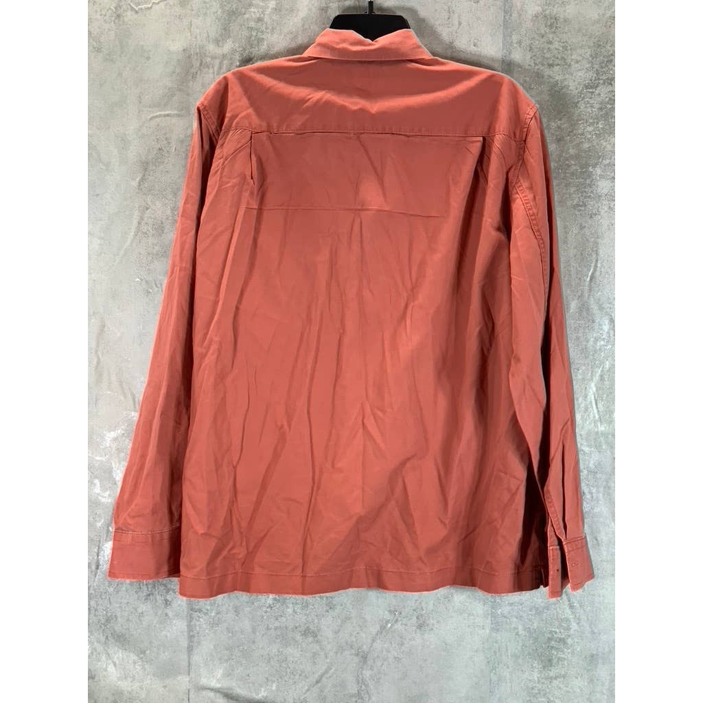 LANDS' END Men's Rust Traditional-Fit Textured Camp Collar Long-Sleeve Shirt SZM