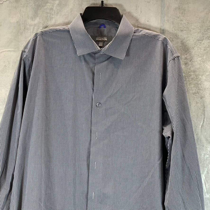 KENNETH COLE REACTION Men's Black Mini Gingham Slim-Fit Dress Shirt SZ 17 32/33