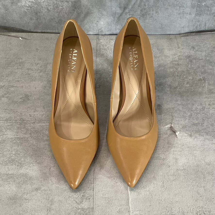 ALFANI Women's Step N' Flex Caramel Leather Jeules Pointed-Toe Slip-On Pumps SZ7