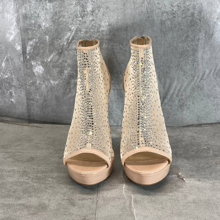 THALIA SODI Women's Nude Mesh Desire Rhinestone Peep-Toe Stiletto Heels SZ 7.5