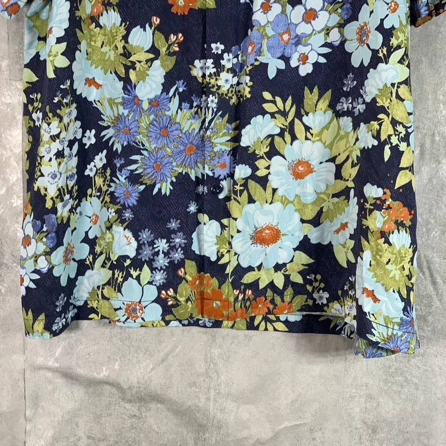 TOMMY BAHAMA Men's Navy Floral-Print Button-Up Short-Sleeve Silk Camp Shirt SZXL