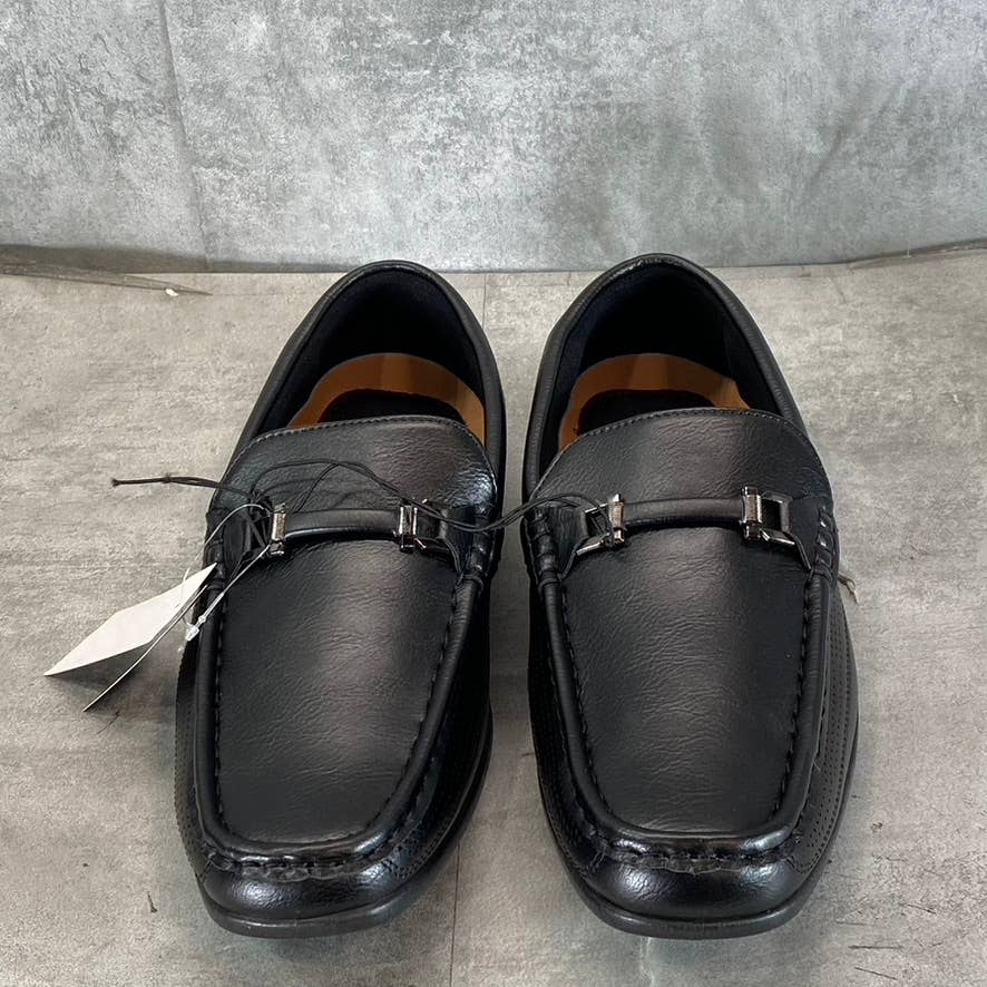 AKADEMIKS Men's Black Faux-Leather Stride Driving Slip-On Loafers SZ 10