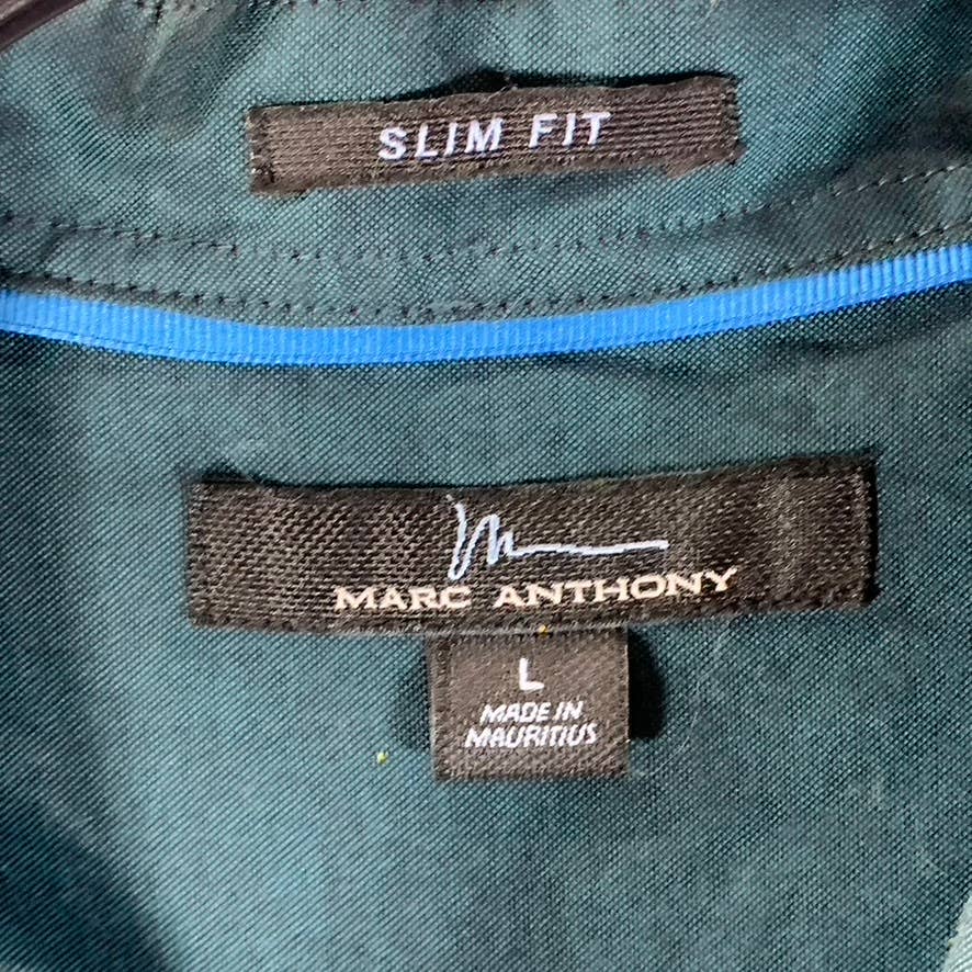 MARC ANTHONY Men's Green Slim-Fit Button-Up Long-Sleeve Shirt SZ L