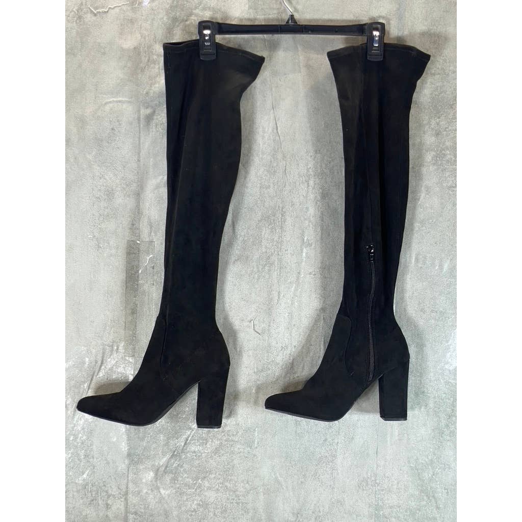 WILD PAIR Women's Black Micro Bravy Over-The-Knee Stretch Block-Heel Boots SZ8.5