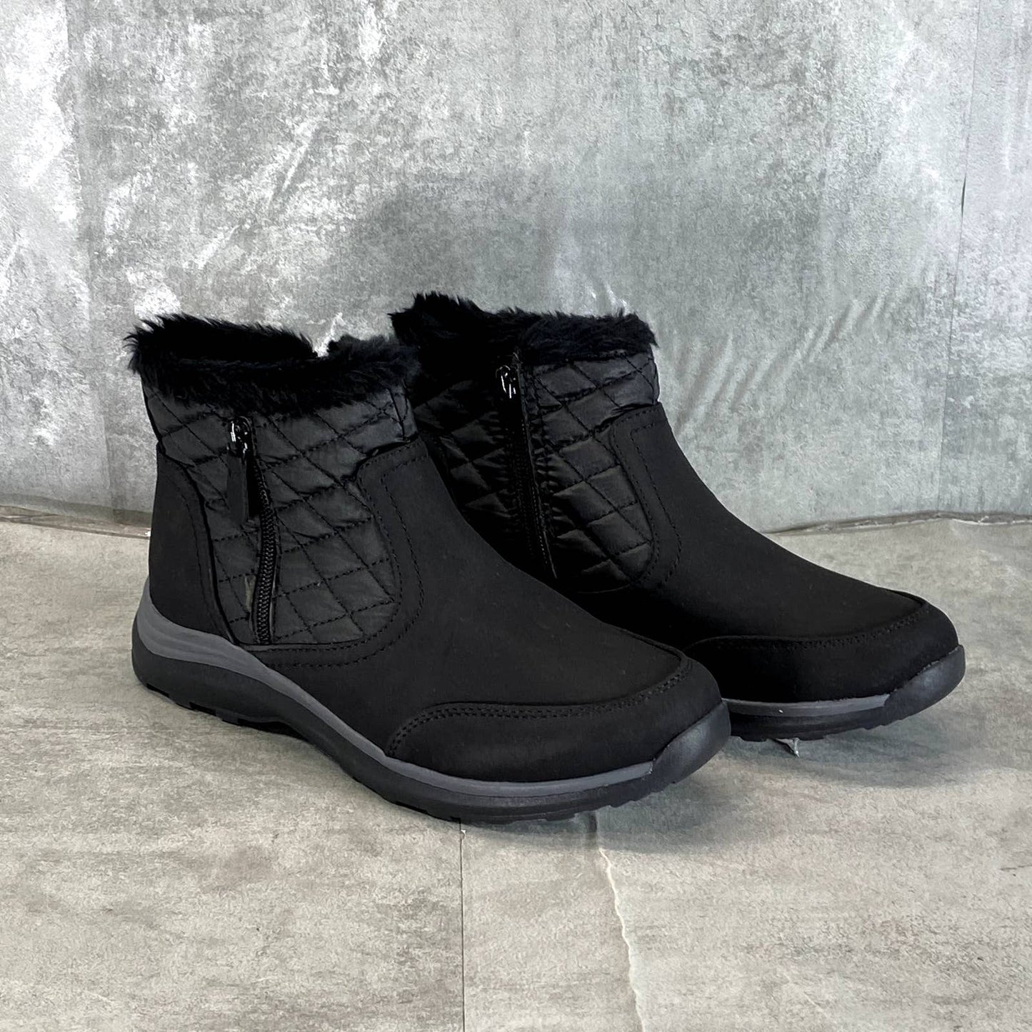 BARETRAPS Women's Black Faux-Fur Yella Microfiber Side-Zip Ankle Boots SZ 9.5