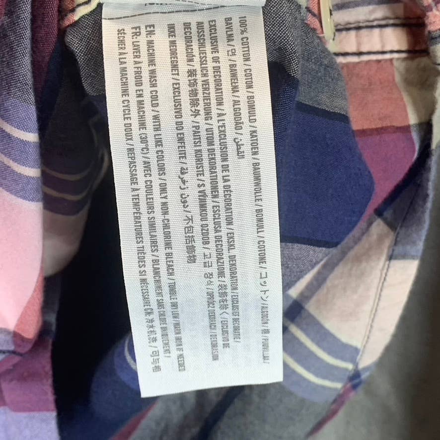 ABERCROMBIE & FITCH Men's Navy/Pink Madras Large Check Button-Up Shirt SZ M