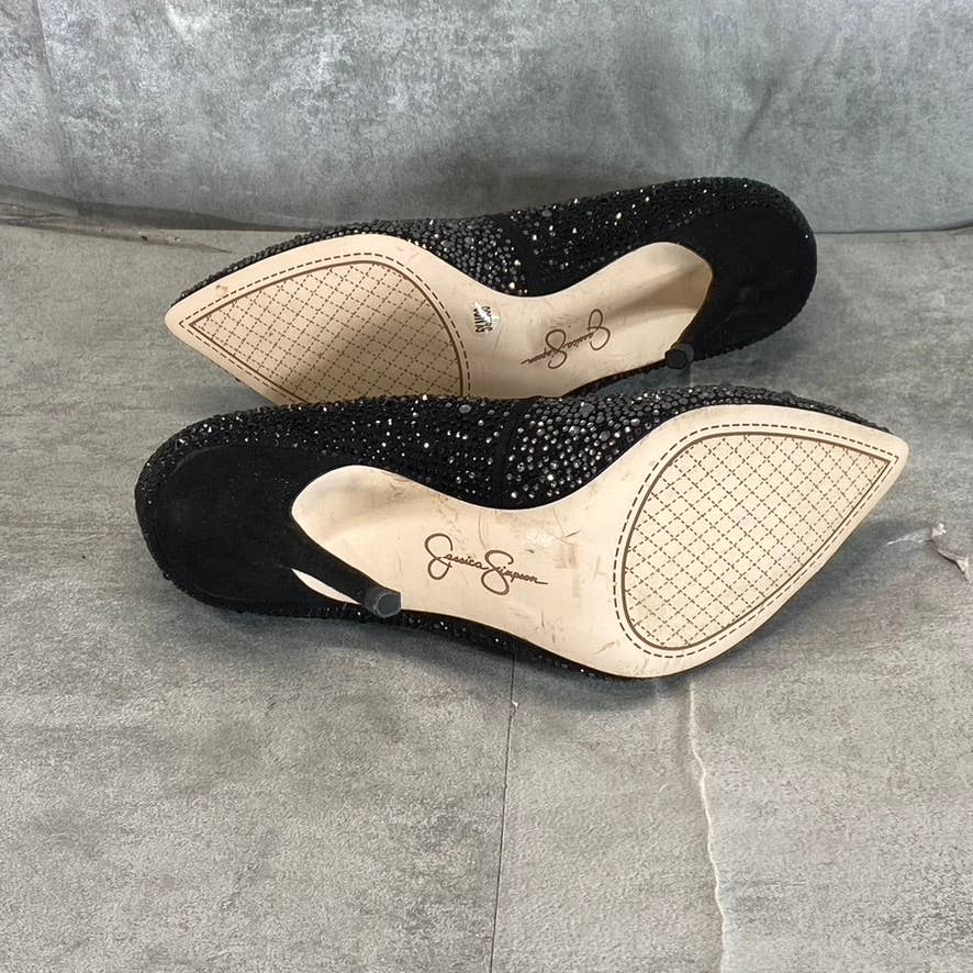 JESSICA SIMPSON Women's Black Wayva Rhinestone Pointed-Toe Pumps SZ 5.5