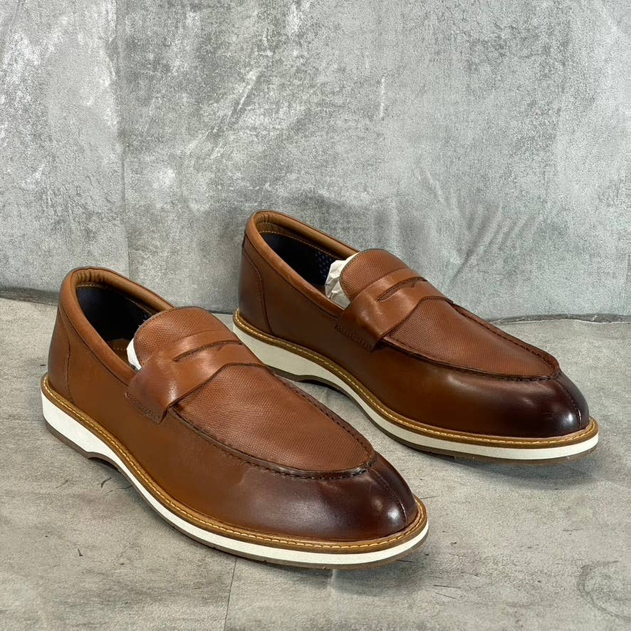 THOMAS & VINE Men's Cognac Leather Watkins Slip-On Penny Loafers SZ12