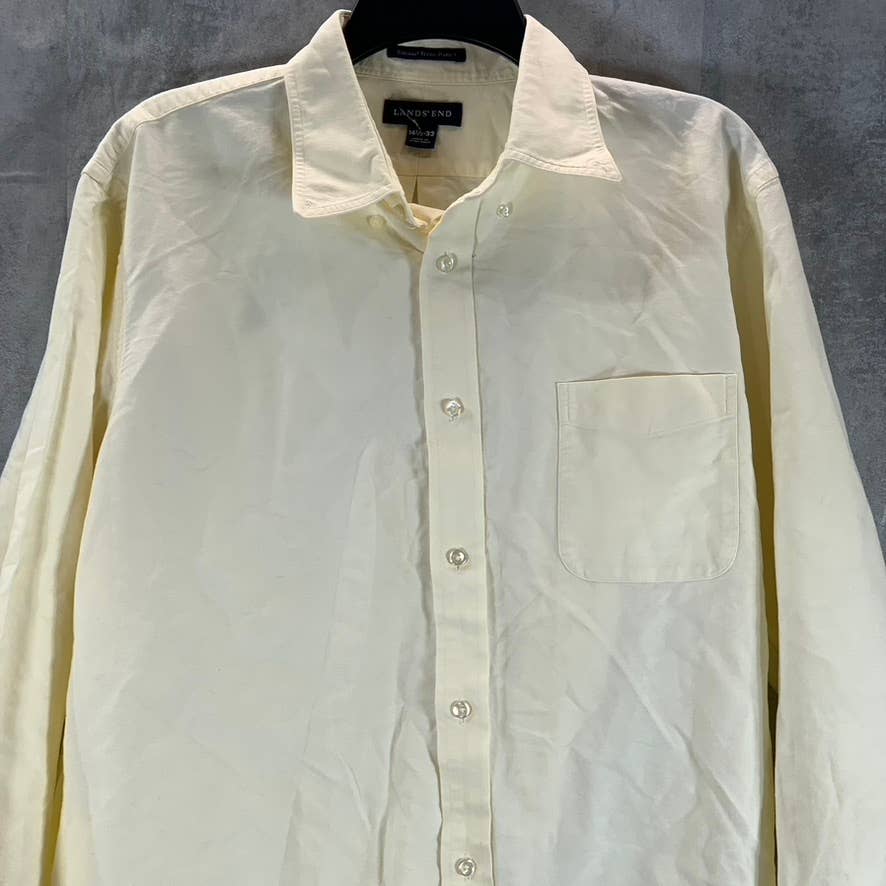 LANDS' END Men's Beige Supima Hyde Park Button-Up Long-Sleeve Shirt SZ 16.5-33