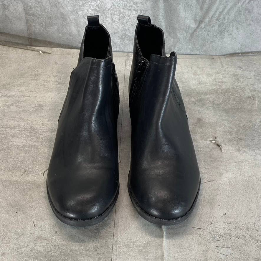 SUN+STONE Women's Black Cadee Memory Foam Slip-On Block Heel Ankle Booties SZ8.5