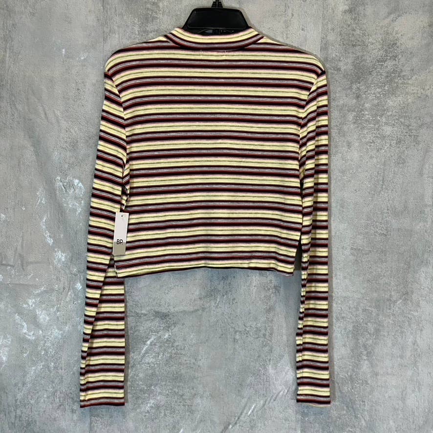 BP. Women's Yellow Multi Stripe Ribbed Mock Neck Long Sleeve Crop Top SZ XL
