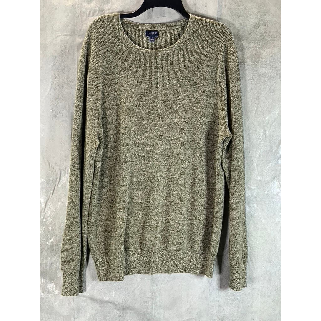 J.CREW Men's Marled Olive Crewneck Cotton Pullover Sweater SZ L