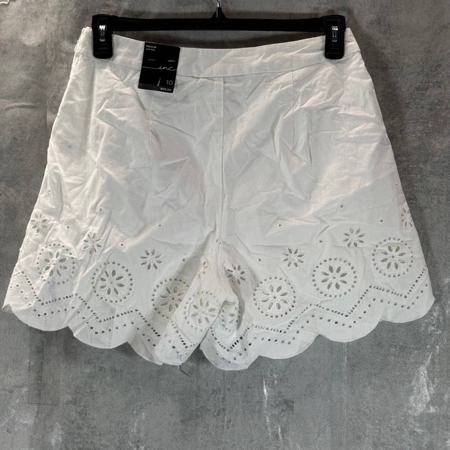 INC INTERNATIONAL CONCEPTS Women's Bright White High-Rise Eyelet Shorts SZ 10