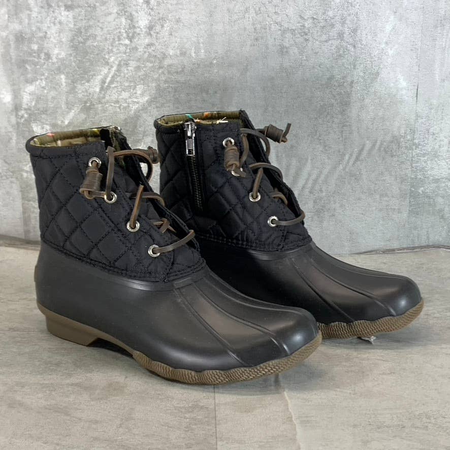 SPERRY Women's Black Saltwater Quilted Lace-Up Waterproof Duck Boots SZ 8