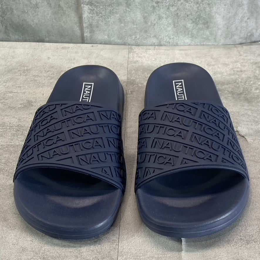 NAUTICA Women's Navy Cardamon Logo Embossed Round-Toe Slide Sandals SZ 10