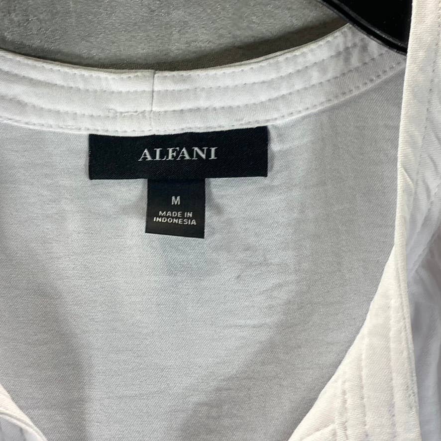 ALFANI Women's Bright White Tie-Neck Flutter-Sleeve Top SZ M