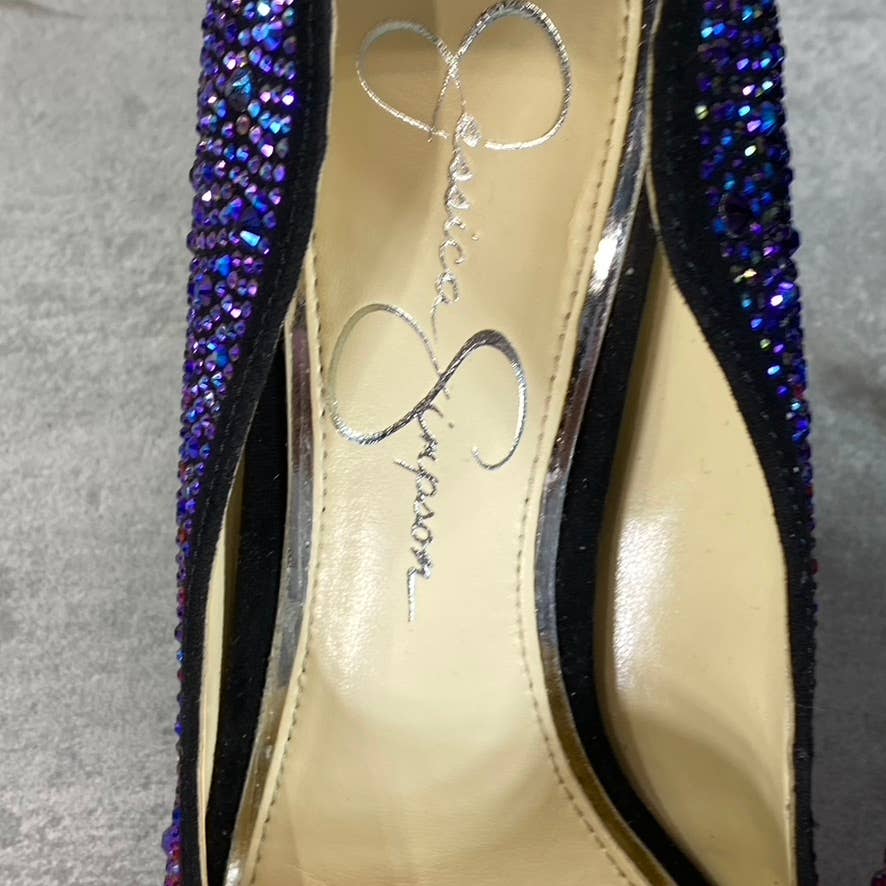 JESSICA SIMPSON Women's Black Amethyst Wayva Rhinestone Pointed-Toe Pumps SZ 7