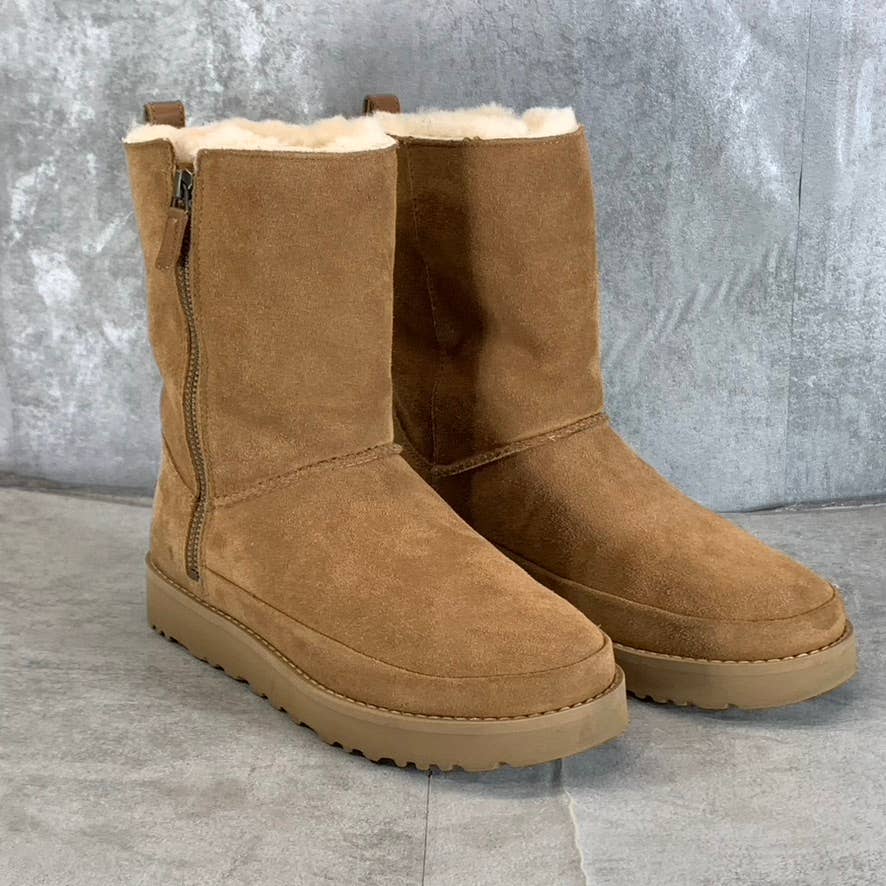 UGG Women's Chestnut Suede Classic Zip Short Round-Toe Pull-On Boots SZ 7