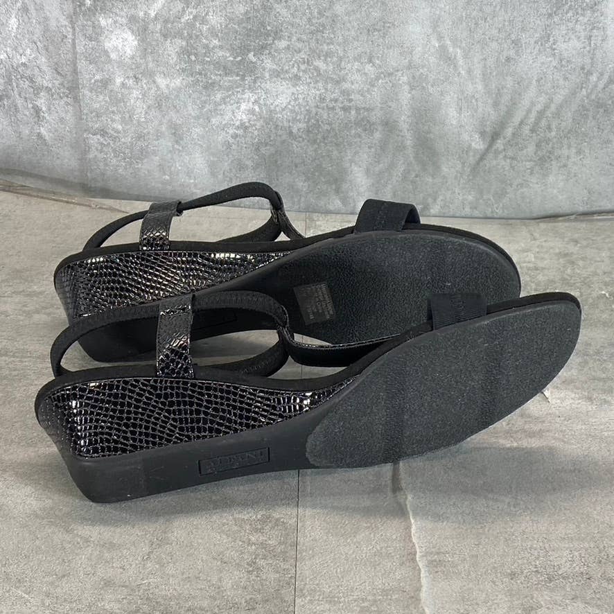 ALFANI Step N' Flex Women's Black Snake Embossed Voyage Wedge Slide Sandals SZ10