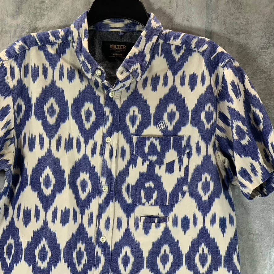 10.DEEP Men's Blue/White Guacho Button-Up Short-Sleeve Shirt SZ M