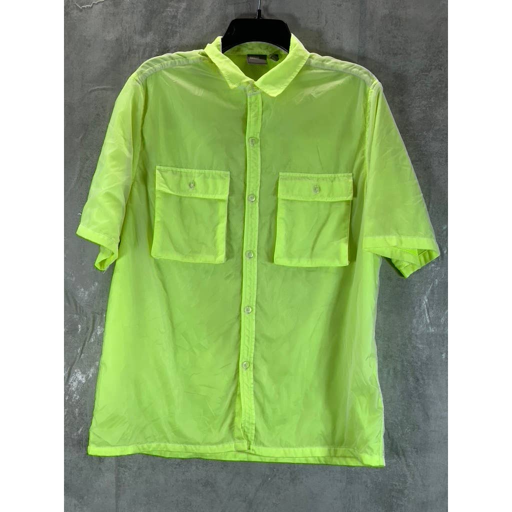 ASOS Men's Neon Oversized Double Pocket Button-Up Short-Sleeve Shirt SZ M