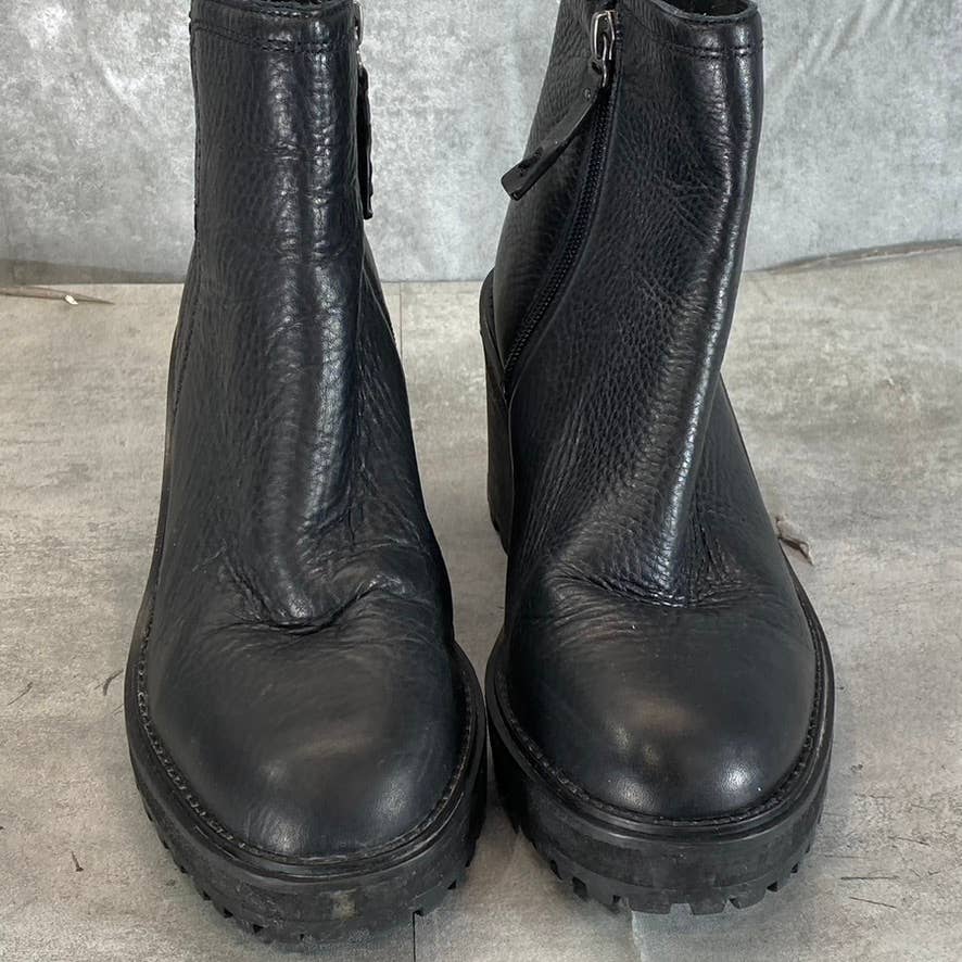 ZODIAC Women's Black Leather Julie Lug-Sole Wedge Boots SZ 7.5
