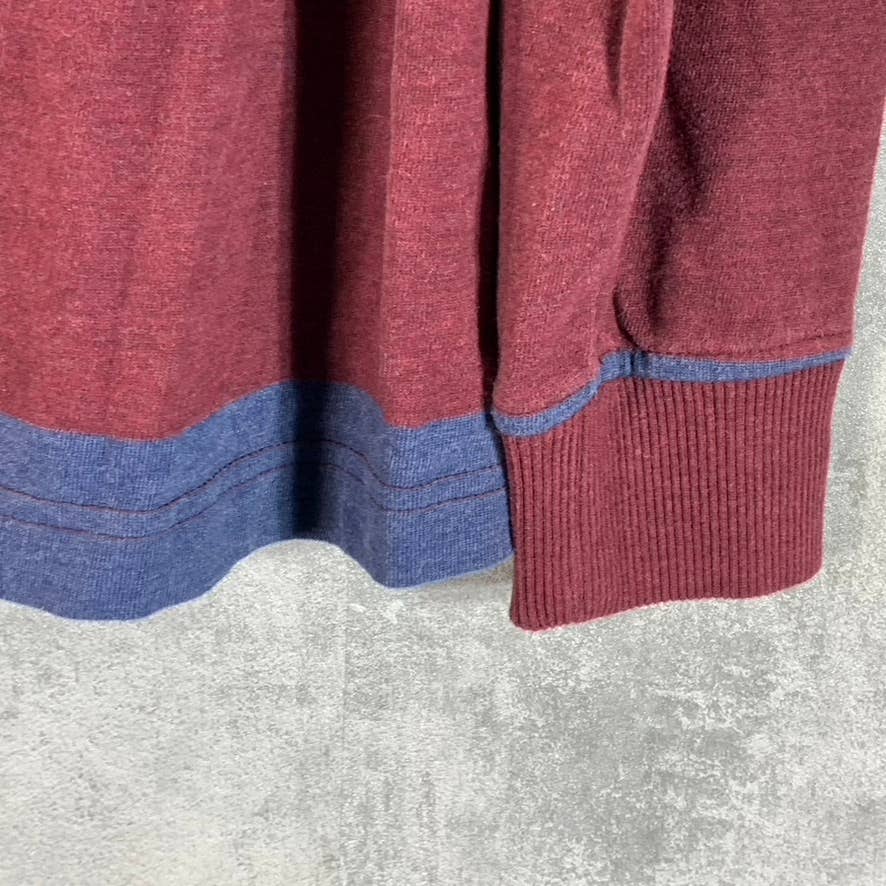 TOMMY HILFIGER Men's Navy/Burgundy Striped Regular-Fit Crewneck Sweater SZ L