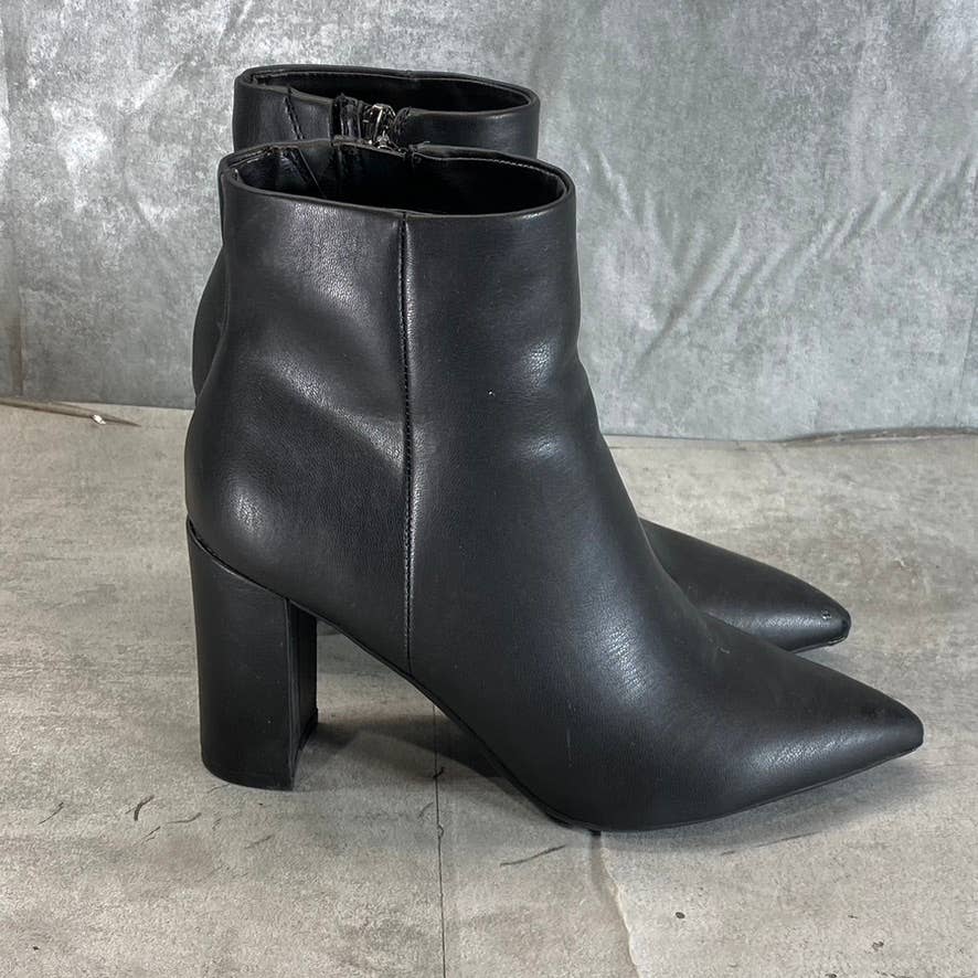 MARC FISHER Women's Black Faux-Leather Granita Pointed-Toe Heeled Booties SZ 7