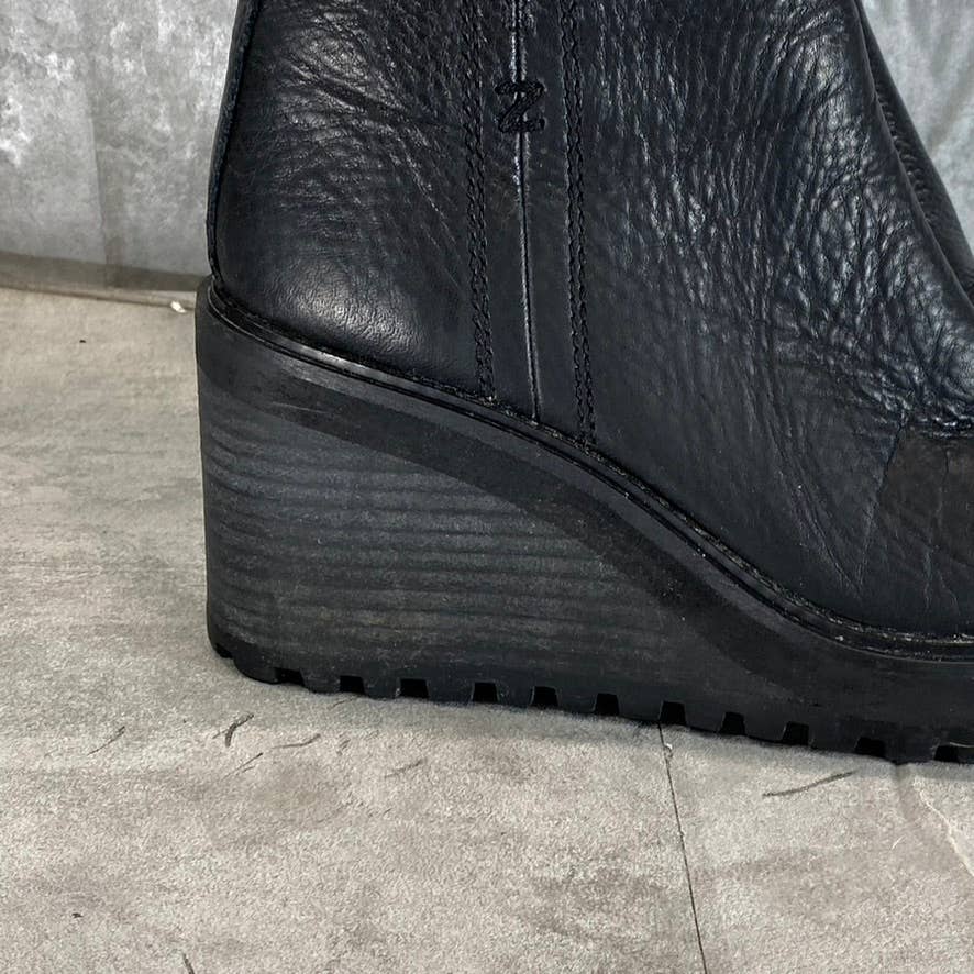 ZODIAC Women's Black Leather Julie Lug-Sole Wedge Boots SZ 7.5