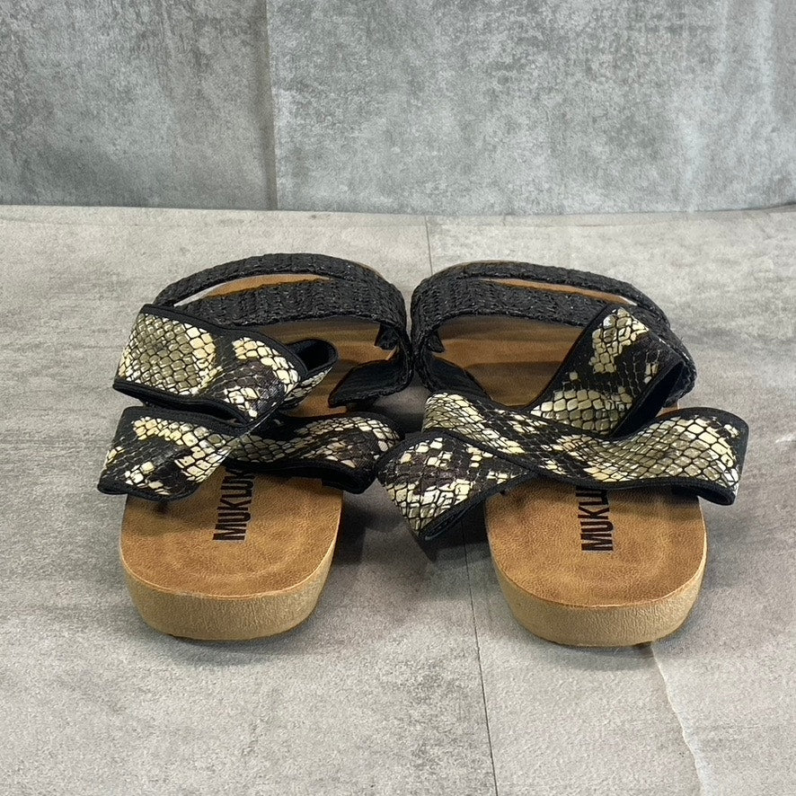 MUK LUKS Women's Black Snake Embossed About Me Ankle-Strap Slide Sandals SZ 7