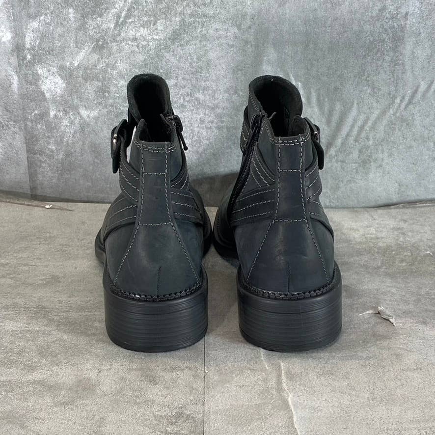 CLARKS Collection Women's Dark Black Leather Maye Strap Ankle Boots SZ 8