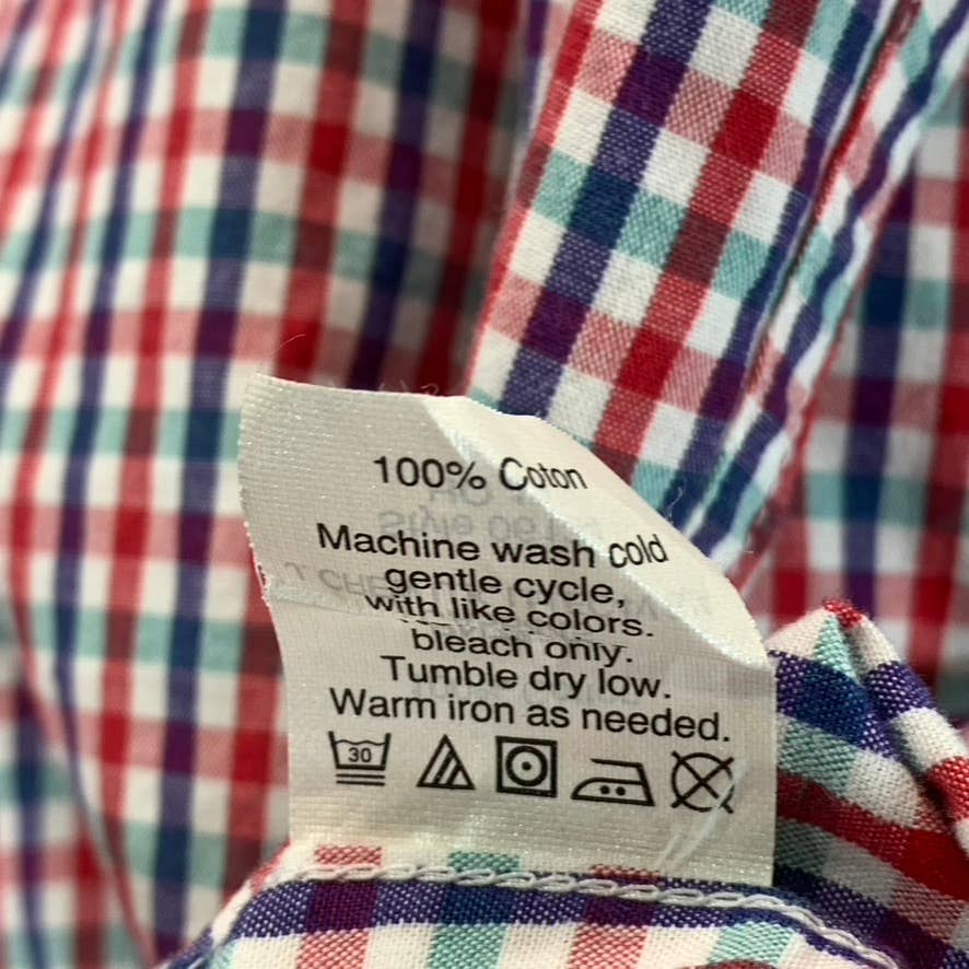 J.CREW Men's Blue/Red Gingham Slim-Fit Lightweight Button-Up Shirt SZ L