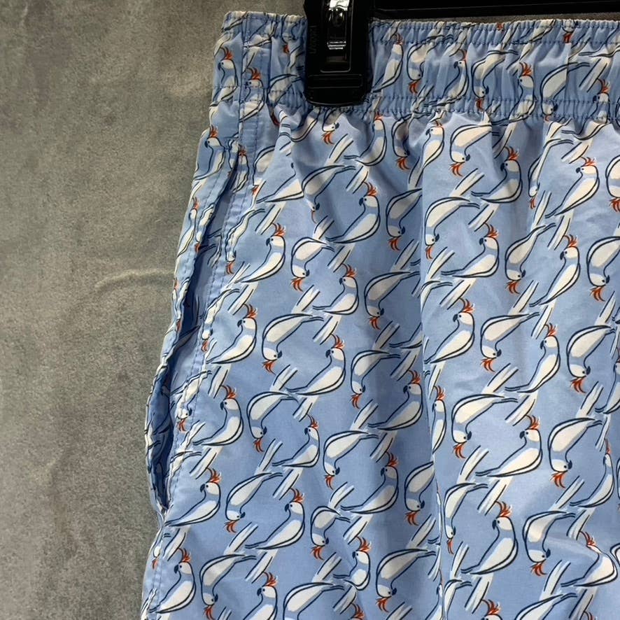 LANDS' END Men's Light Blue Bird Print Drawstring Pull-On Swim Trunks SZ XL