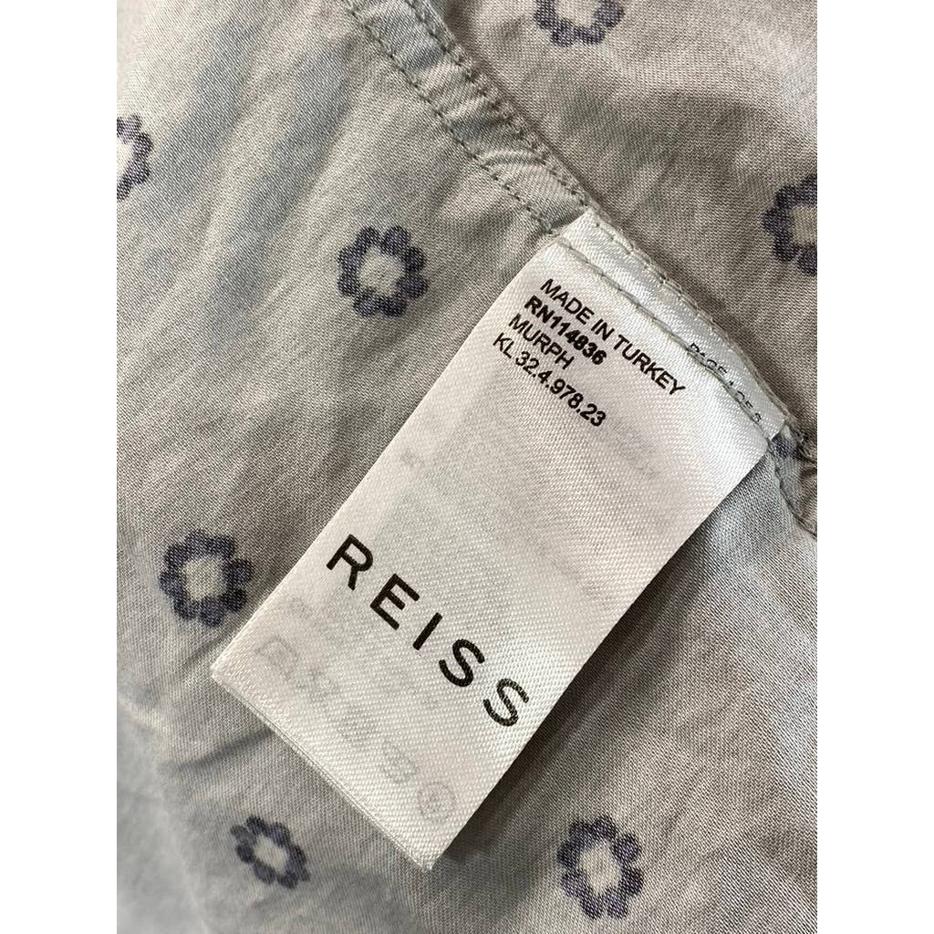 REISS Men's Grey Printed Murph Bordered Cuban Collar Button-Up Shirt SZ M