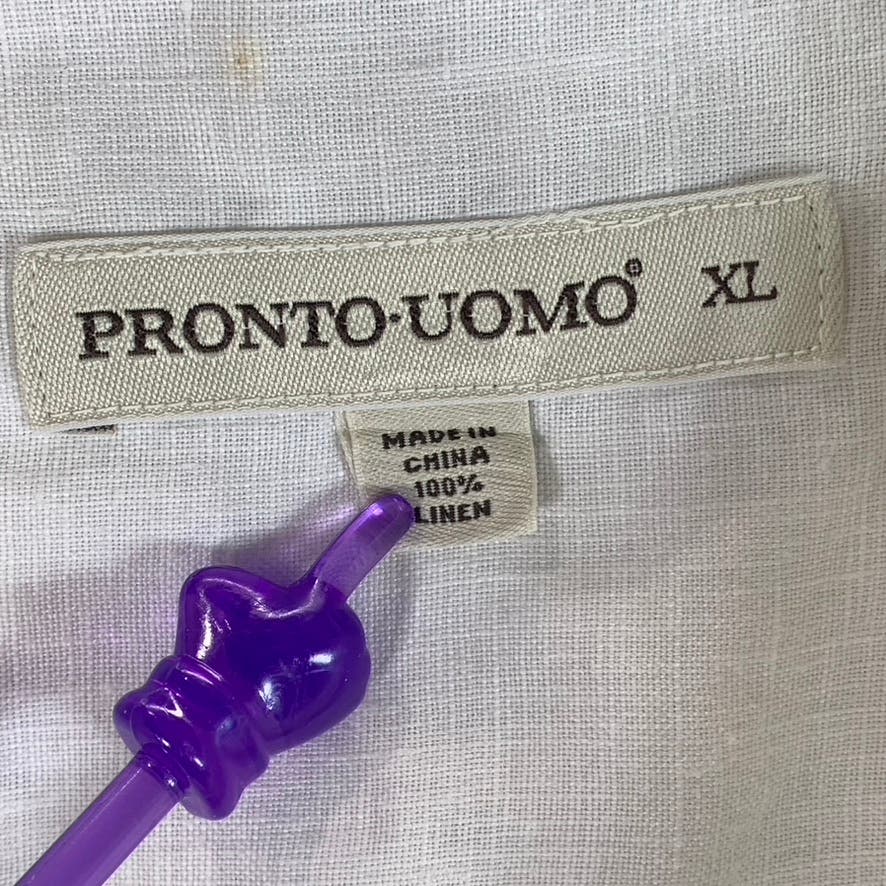 PRONTO UOMO Men's White Regular-Fit Button-Up Short Sleeve Linen Shirt SZ XL