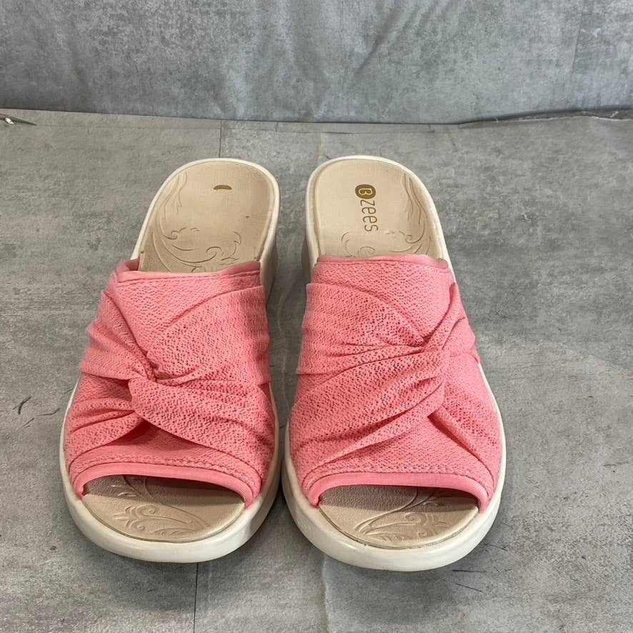 BZEES Women's Pink Smile II Knotted Washable Slide Wedge Sandals SZ 9