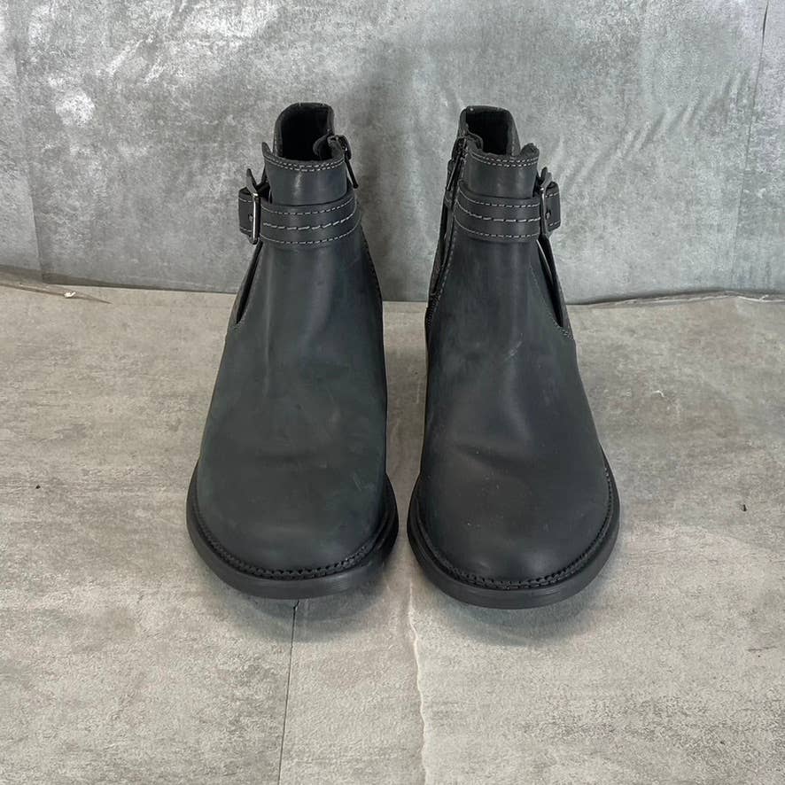 CLARKS Collection Women's Dark Black Leather Maye Strap Ankle Boots SZ 8