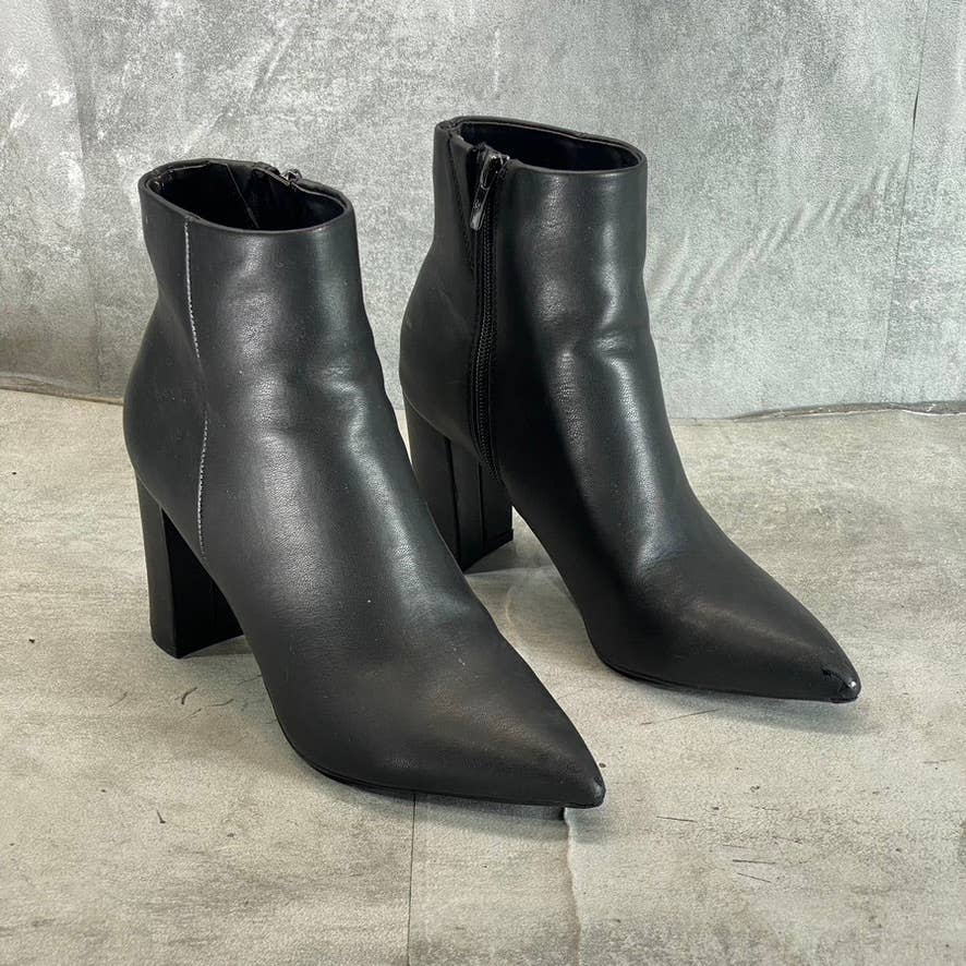 MARC FISHER Women's Black Faux-Leather Granita Pointed-Toe Heeled Booties SZ 7