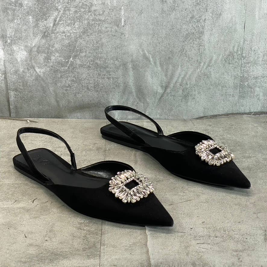 INC INTERNATIONAL CONCEPTS Women's Black Micro Embellished Slingback Flats SZ 10