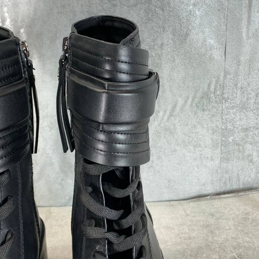 DKNY Women's Black Basia Buckle Quilted Lace-Up Block-Heel Combat Boots SZ 5.5