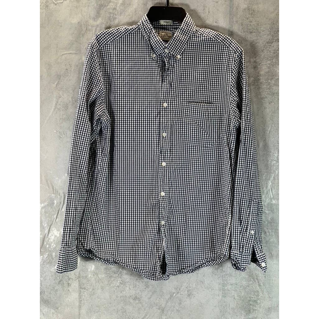 J.CREW Men's Black/White Gingham Classic-Fit Stretch Button-Up Shirt SZ M