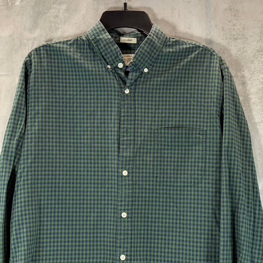 J.CREW Men's Green/Blue Gingham Classic-Fit Button-Up Shirt SZ M