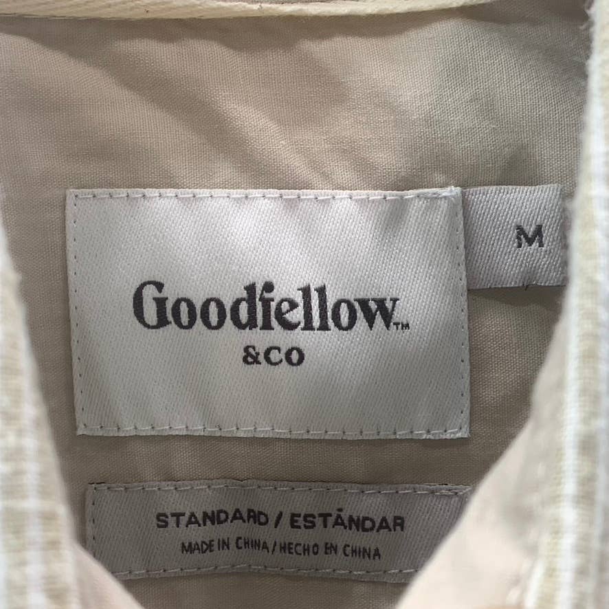 GOODFELLOW & CO Men's Tan Striped Standard-Fit Button-Up Long-Sleeve Shirt SZ M