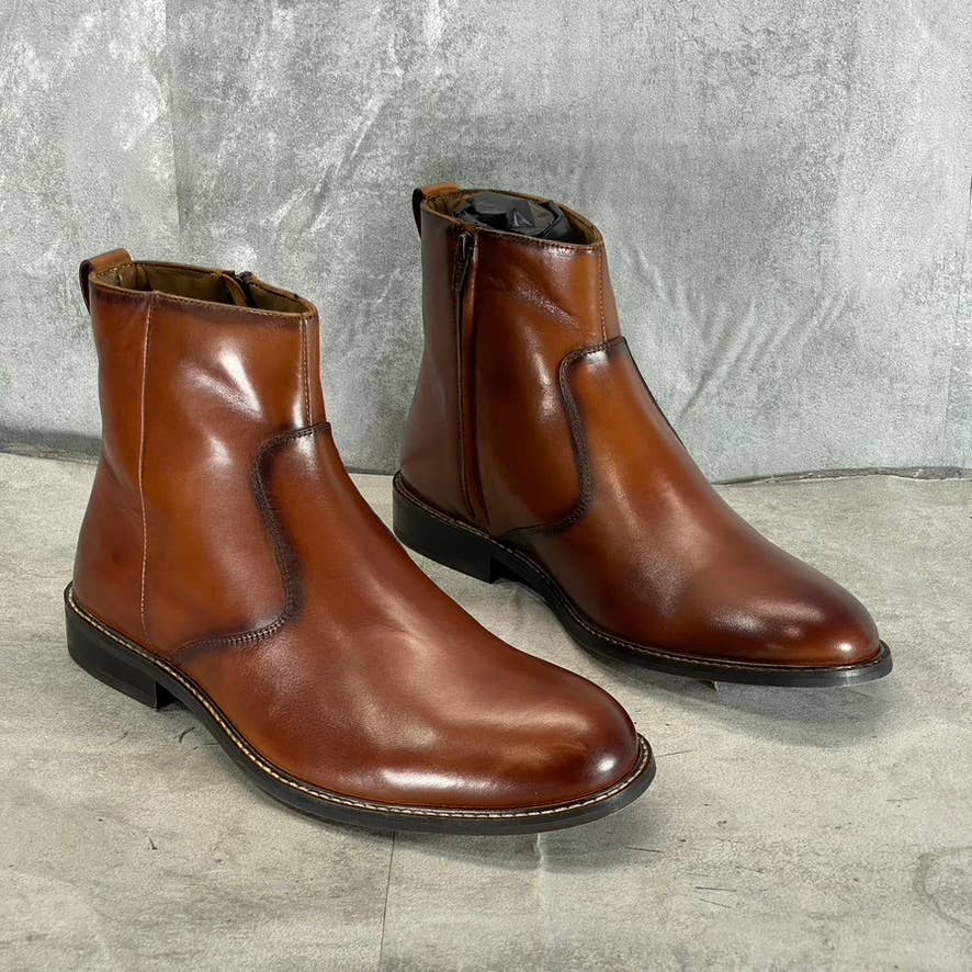THOMAS & VINE Men's Brown Leather Faust Round-Toe Side-Zip Ankle Boots SZ 10