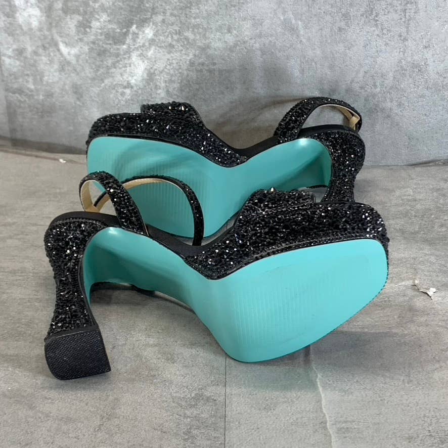 BLUE By Betsey Johnson Women's Black Beth Rhinestone Platform Sandals SZ 7