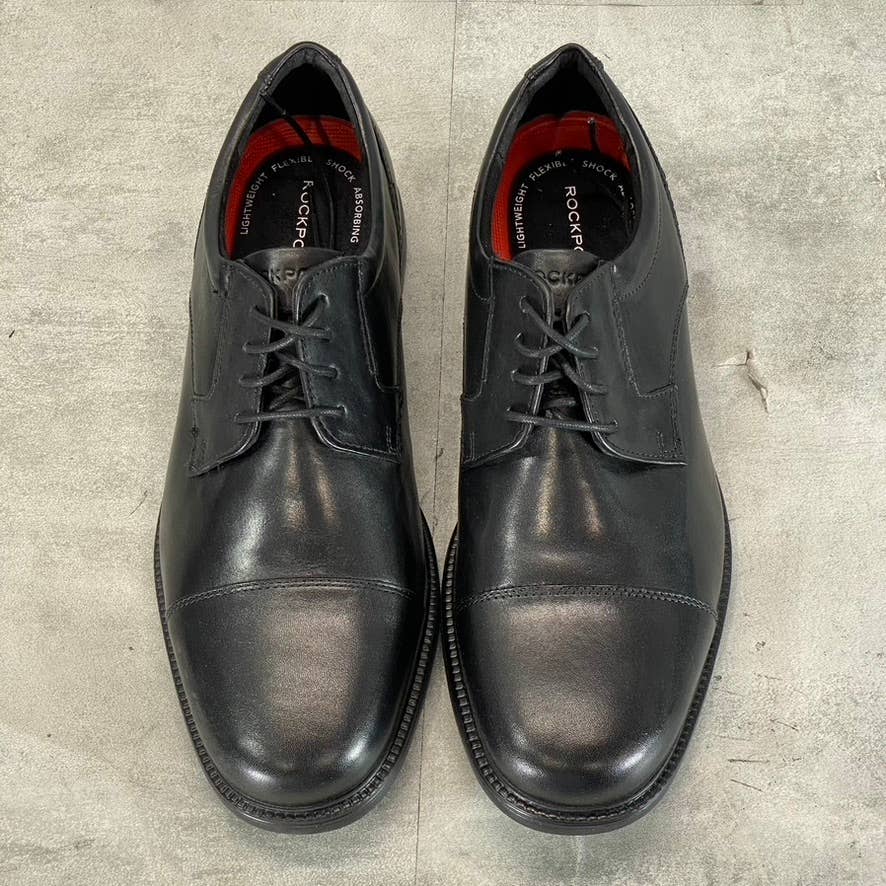 ROCKPORT Men's Black Leather Charles Road Cap-Toe Lace-Up Oxfords SZ 10.5