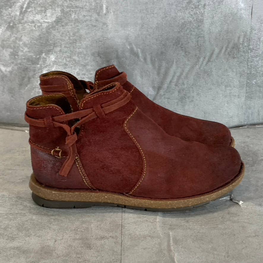 BORN Women's Dark Red Leather Wynter Round-Toe Side-Zip Ankle Boots SZ 7