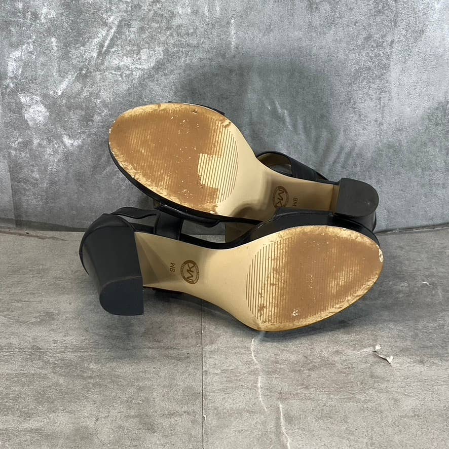 MICHAEL MICHAEL KORS Women's Black Leather Berkley T-Strap Platform Sandals SZ 9